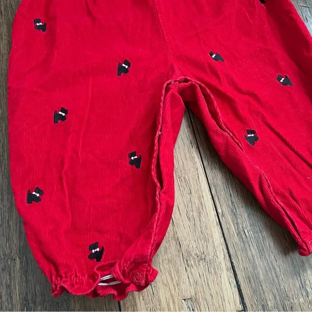 Girls Red Corduroy Romper Black Terrier Dog Embroidery 2T Snap Legs Jumper 24M